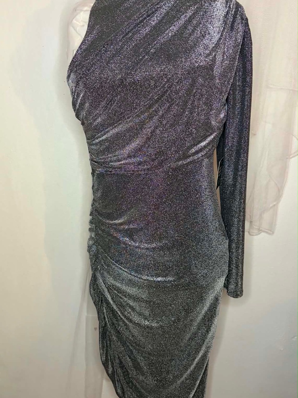 Express Metallic Gray One-Shoulder Evening Dress